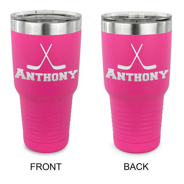 Custom Hockey 2 30 oz Stainless Steel Tumbler - Pink - Double Sided (Personalized)