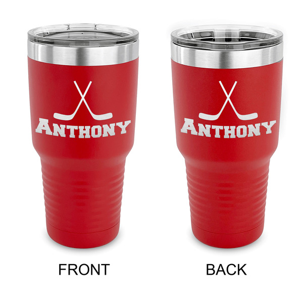 Custom Hockey 2 30 oz Stainless Steel Tumbler - Red - Double Sided (Personalized)