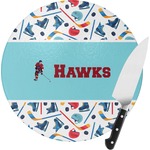 Hockey 2 Round Glass Cutting Board - Small (Personalized)