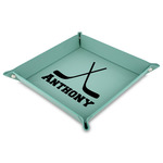 Hockey 2 Faux Leather Dice Tray - 9" x 9"  - Teal (Personalized)