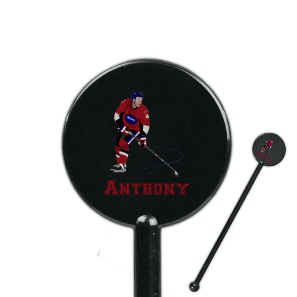 Custom Hockey 2 5.5" Round Plastic Stir Sticks - Black - Double Sided (Personalized)