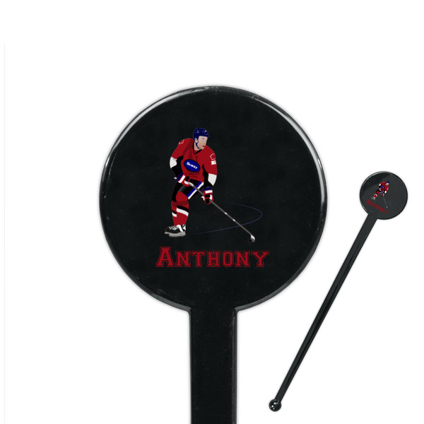 Custom Hockey 2 7" Round Plastic Stir Sticks - Black - Double Sided (Personalized)