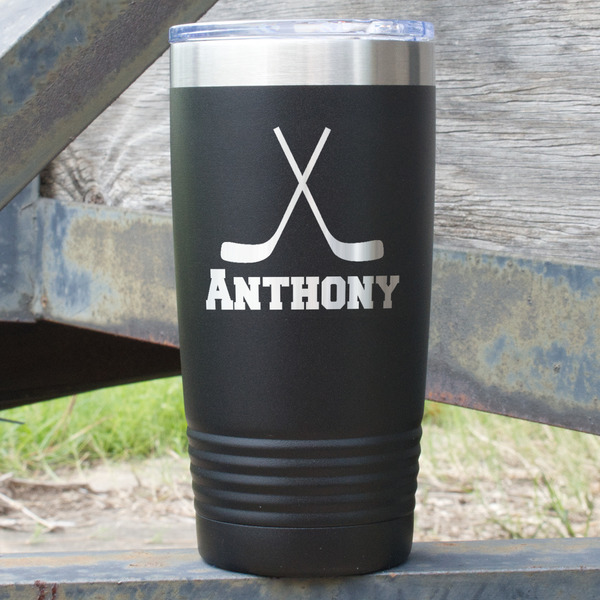 Custom Hockey 2 20 oz Stainless Steel Tumbler - Black - Double Sided (Personalized)