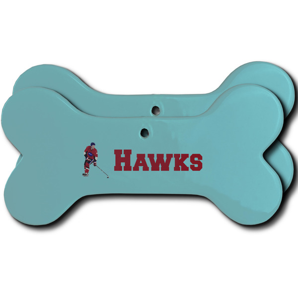 Custom Hockey 2 Ceramic Dog Ornament - Front & Back w/ Name or Text