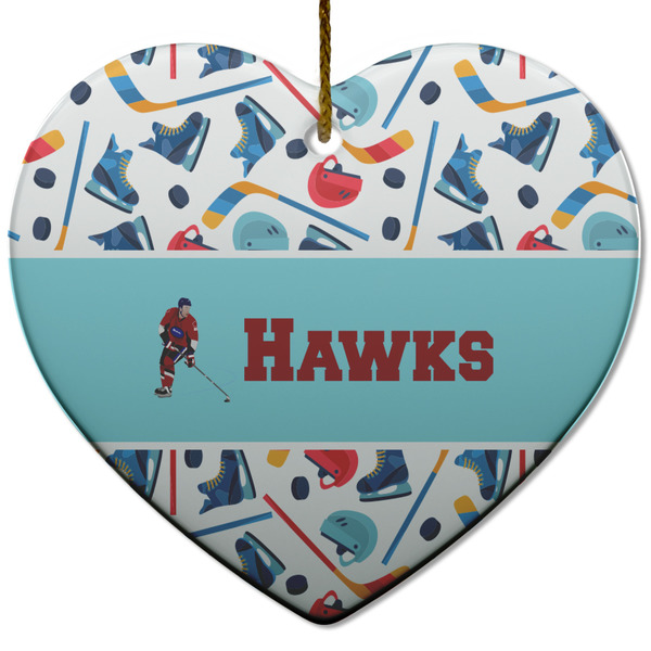 Custom Hockey 2 Heart Ceramic Ornament w/ Name or Text