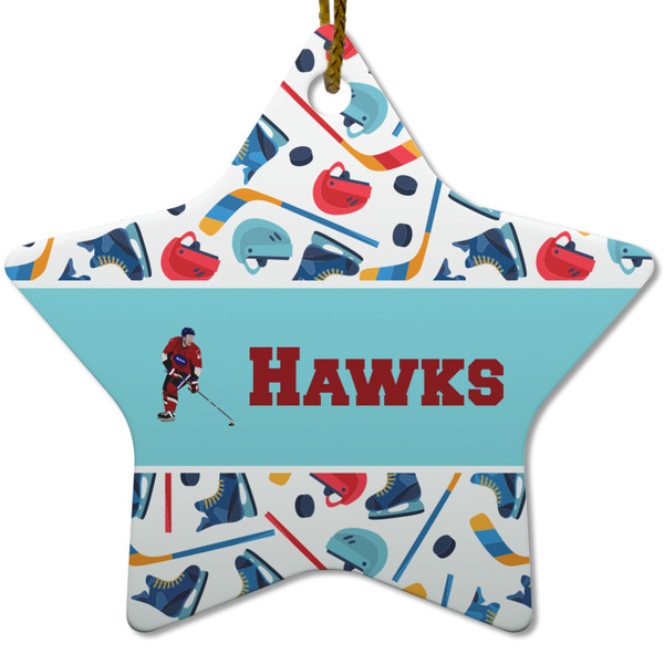 Custom Hockey 2 Star Ceramic Ornament w/ Name or Text