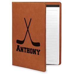 Hockey 2 Leatherette Portfolio with Notepad - Large - Double Sided (Personalized)