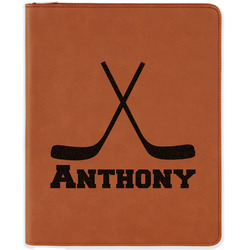 Hockey 2 Leatherette Zipper Portfolio with Notepad - Double Sided (Personalized)