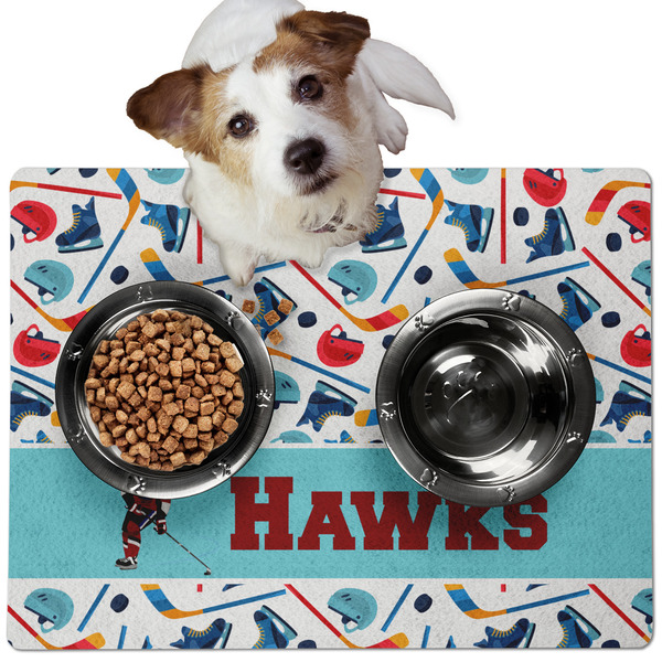 Custom Hockey 2 Dog Food Mat - Medium w/ Name or Text