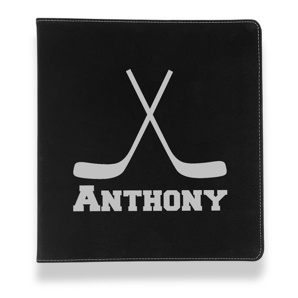 Custom Hockey 2 Leather Binder - 1" - Black (Personalized)