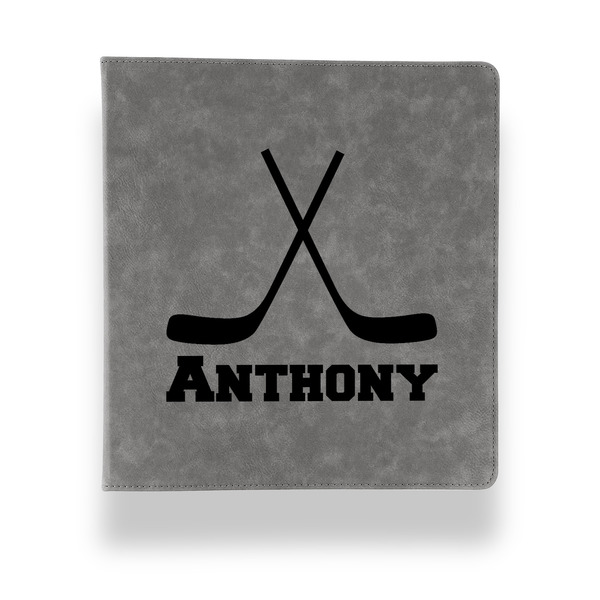 Custom Hockey 2 Leather Binder - 1" - Grey (Personalized)