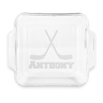 Hockey 2 Glass Cake Dish with Truefit Lid - 8in x 8in (Personalized)