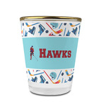 Hockey 2 Glass Shot Glass - 1.5 oz - with Gold Rim - Single (Personalized)