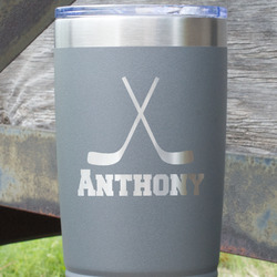 Hockey 2 20 oz Stainless Steel Tumbler - Grey - Double Sided (Personalized)