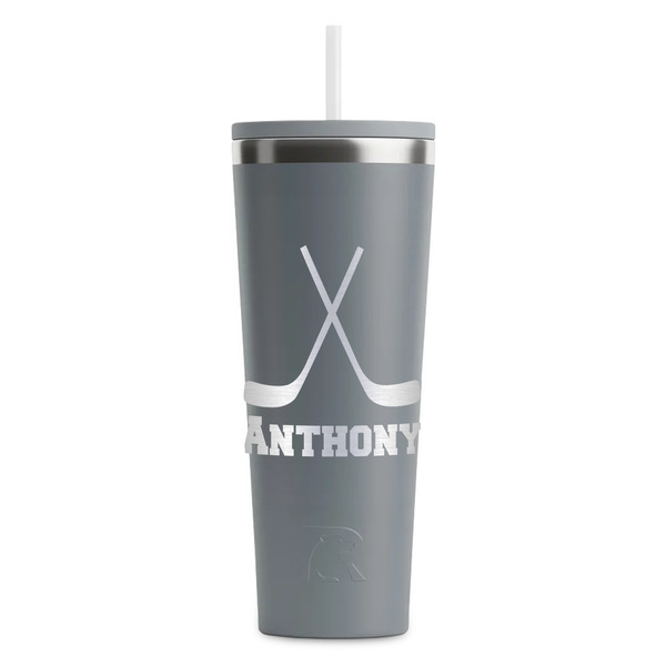 Custom Hockey 2 RTIC Everyday Tumbler with Straw - 28oz - Grey - Double-Sided (Personalized)