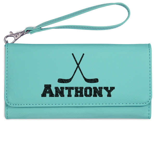 Custom Hockey 2 Ladies Leatherette Wallet - Laser Engraved- Teal (Personalized)