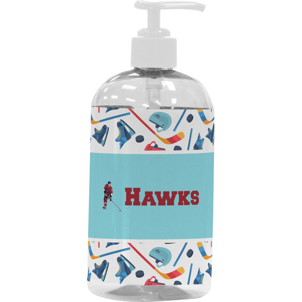 Custom Hockey 2 Plastic Soap / Lotion Dispenser (16 oz - Large - White) (Personalized)