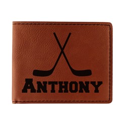 Hockey 2 Leatherette Bifold Wallet - Single Sided (Personalized)