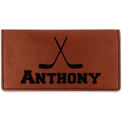 Hockey 2 Leatherette Checkbook Holder - Single Sided (Personalized)