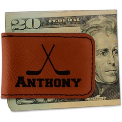 Hockey 2 Leatherette Magnetic Money Clip - Single Sided (Personalized)