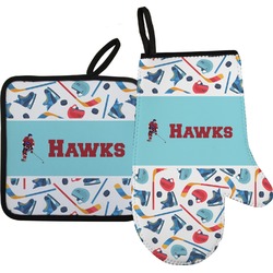 Hockey 2 Right Oven Mitt & Pot Holder Set w/ Name or Text