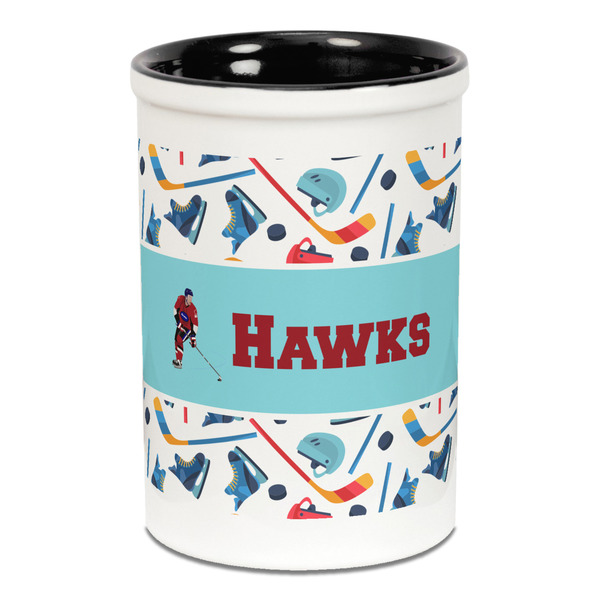 Custom Hockey 2 Ceramic Pencil Holders - Black