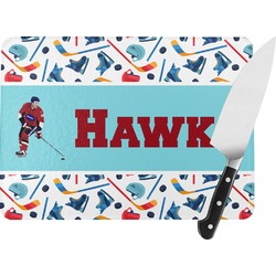 Hockey 2 Rectangular Glass Cutting Board - Medium - 11"x8" (Personalized)