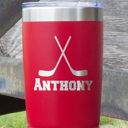 Hockey 2 20 oz Stainless Steel Tumbler - Red - Double Sided (Personalized)