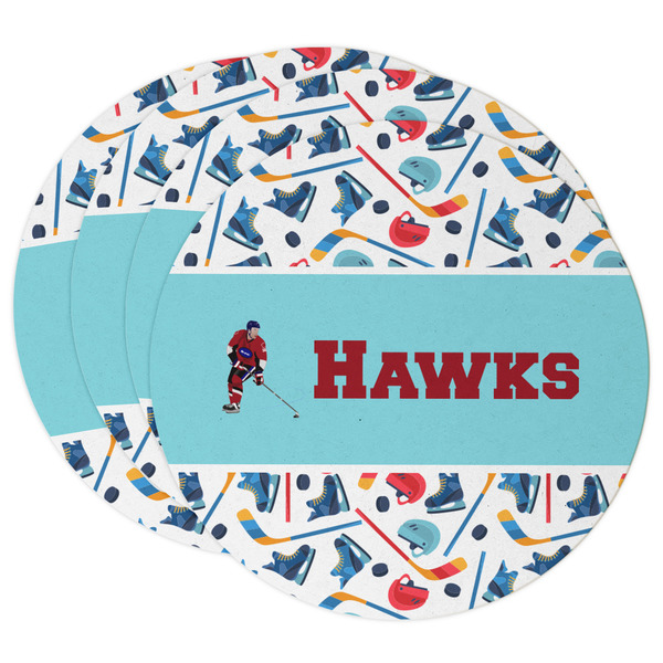 Custom Hockey 2 Round Paper Coasters w/ Name or Text