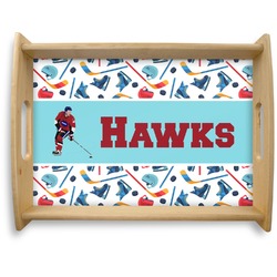 Hockey 2 Natural Wooden Tray - Large (Personalized)