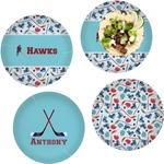 Hockey 2 Set of 4 Glass Lunch / Dinner Plate 10" (Personalized)