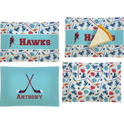 Hockey 2 Set of 4 Glass Rectangular Appetizer / Dessert Plate (Personalized)