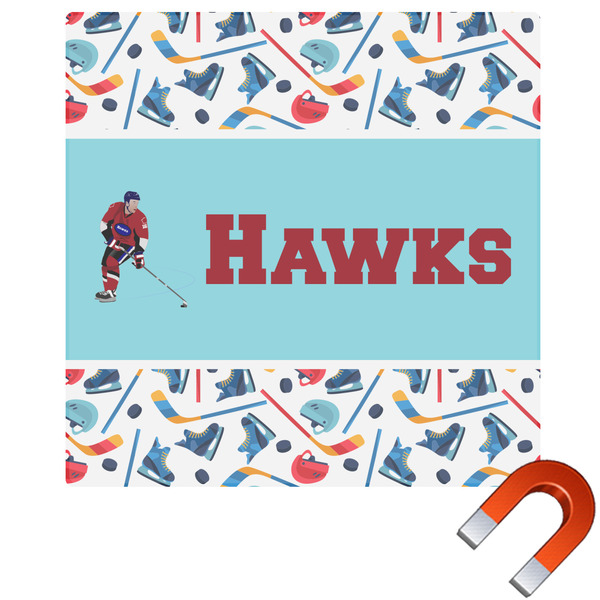 Custom Hockey 2 Square Car Magnet - 6" (Personalized)