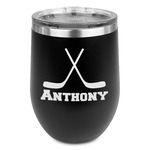 Hockey 2 Stemless Stainless Steel Wine Tumbler - Black - Double Sided (Personalized)