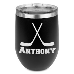 Hockey 2 Stemless Stainless Steel Wine Tumbler - Black - Single Sided (Personalized)
