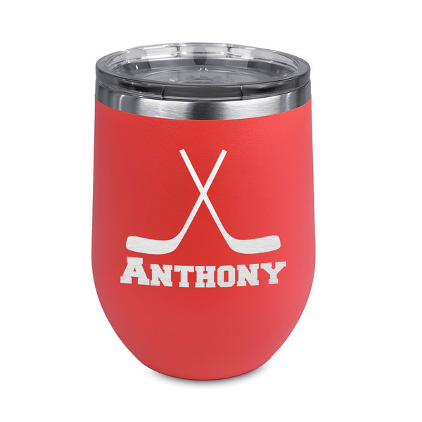 Custom Hockey 2 Stemless Stainless Steel Wine Tumbler - Coral - Double Sided (Personalized)