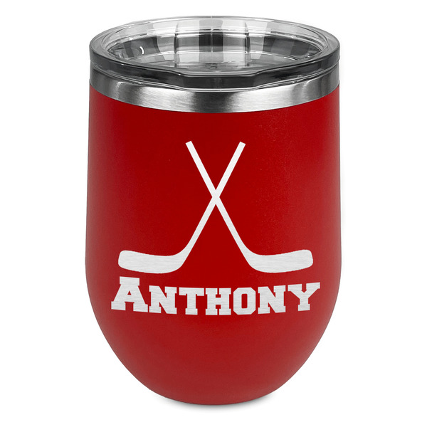 Custom Hockey 2 Stemless Stainless Steel Wine Tumbler - Red - Double Sided (Personalized)