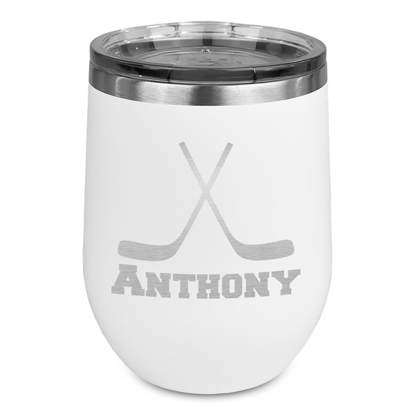 Custom Hockey 2 Stemless Stainless Steel Wine Tumbler - White - Double Sided (Personalized)