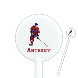 Hockey 2 5.5" Round Plastic Stir Sticks - White - Single Sided (Personalized)