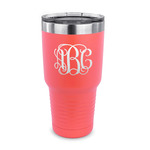 Interlocking Monogram 30 oz Stainless Steel Tumbler - Coral - Single Sided (Personalized)