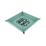 Interlocking Monogram Faux Leather Dice Tray - 6" x 6" - Teal (Personalized)