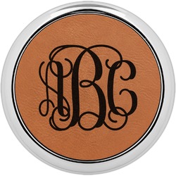 Interlocking Monogram Leatherette Round Coaster w/ Silver Edge - Single or Set (Personalized)