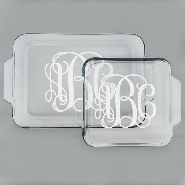 Custom Interlocking Monogram Set of Glass Baking & Cake Dish - 13in x 9in & 8in x 8in (Personalized)