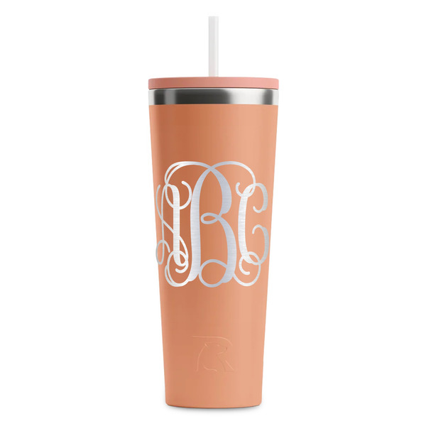 Custom Interlocking Monogram RTIC Everyday Tumbler with Straw - 28oz - Peach - Single-Sided (Personalized)