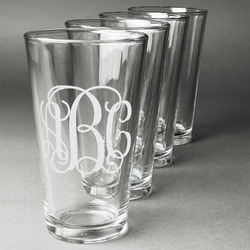 Interlocking Monogram Pint Glasses - Engraved (Set of 4) (Personalized)