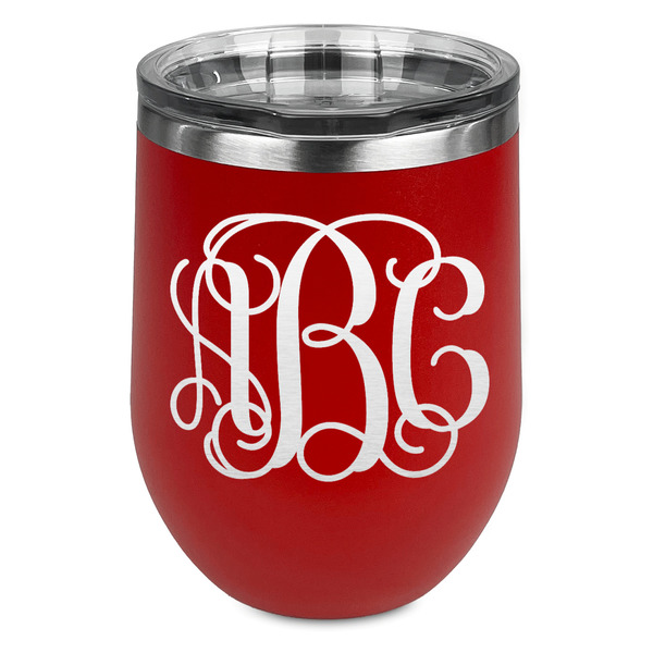 Custom Interlocking Monogram Stemless Stainless Steel Wine Tumbler - Red - Double Sided (Personalized)