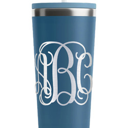 Interlocking Monogram RTIC Everyday Tumbler with Straw - 28oz - Steel Blue - Double-Sided (Personalized)