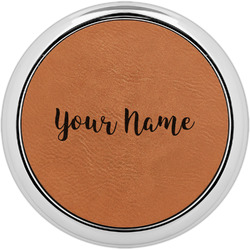 Script Name Leatherette Round Coasters w/ Silver Edge - Set of 4 (Personalized)