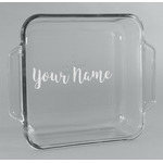 Script Name Glass Cake Dish with Truefit Lid - 8in x 8in (Personalized)