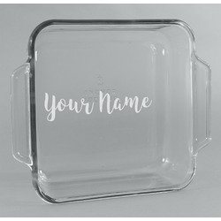 Script Name Glass Cake Dish with Truefit Lid - 8in x 8in (Personalized)